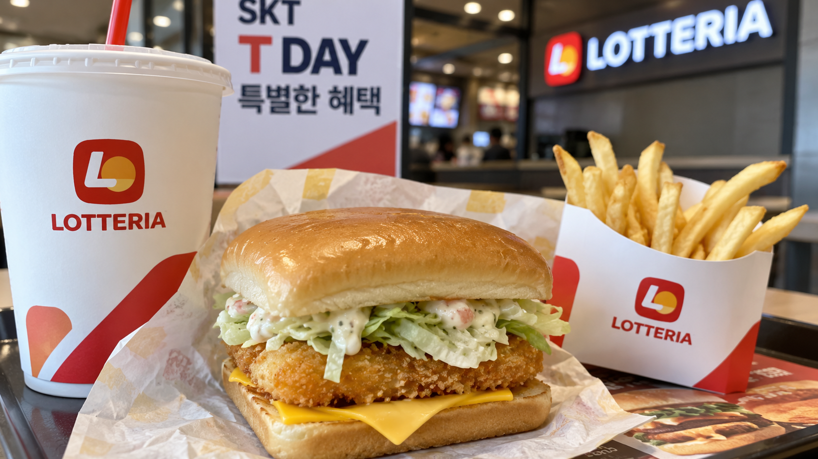 SKT T DAY쿠폰으로 롯데리아 사각핫크랩 공짜 먹는 법