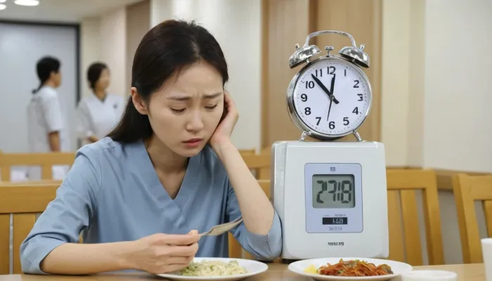 스케일링 후 식사 시간을 기다리며 시계를 보는 모습