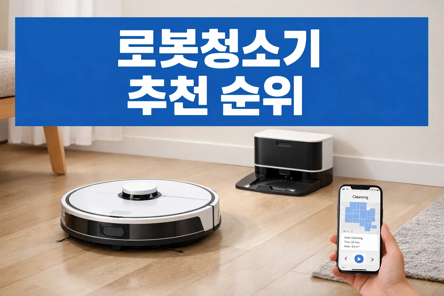 로봇청소기 추천 순위를 볼 때 기능 차이와 사용 환경 기준을 함께 비교하며 어떤 제품군을 먼저 봐야 하는지 빠르게 이해하도록 보여주는 썸네일 이미지