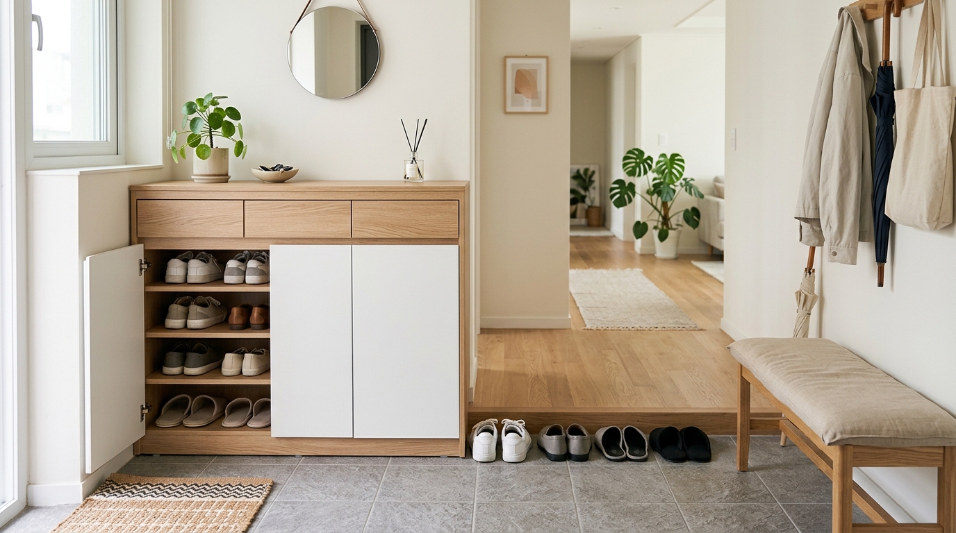 정리 후 깔끔해진 현관 신발장 상태