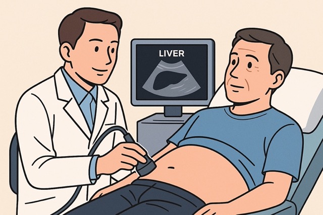 간 초음파 검사를 받는 중년 남성(출처: 자체제작)