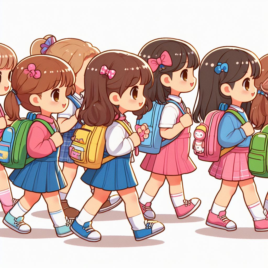 유치원을 등원하는 아이들