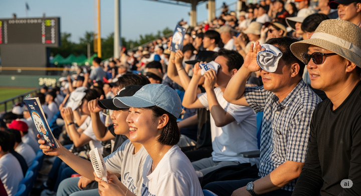 2025 부산 전국체전 소프트볼 경기가 펼쳐지고 있는 기장리틀야구장에서 많은 사람들이 경기를 관람하고 있는 모습.
