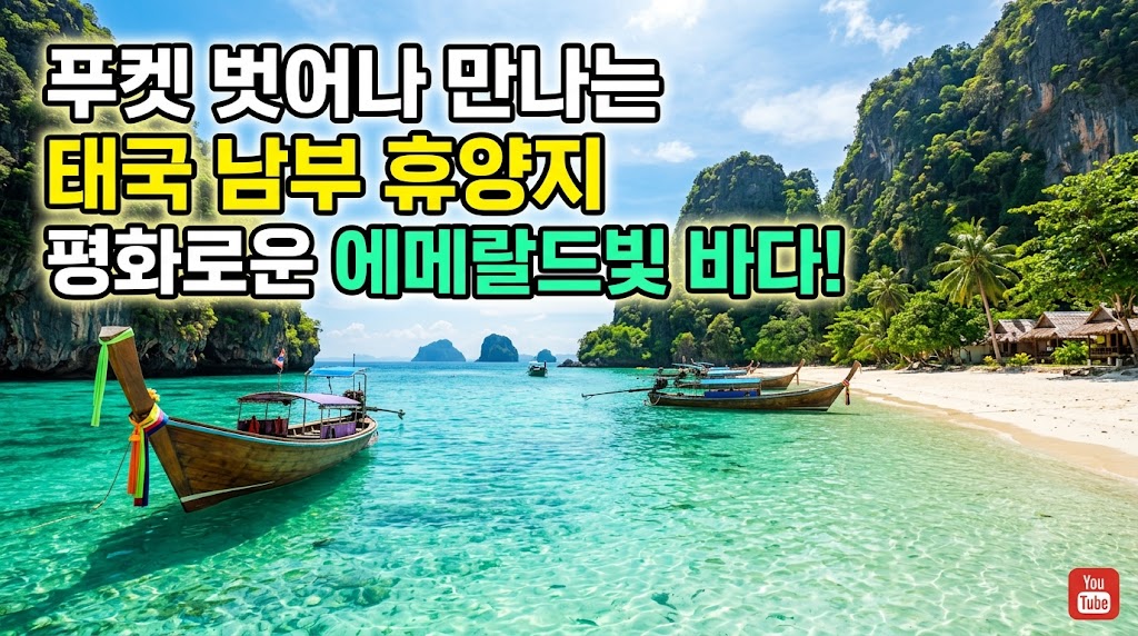 크라비 라이레이 해변의 잔잔한 에메랄드빛 바다와 전통 롱테일 보트의 풍경