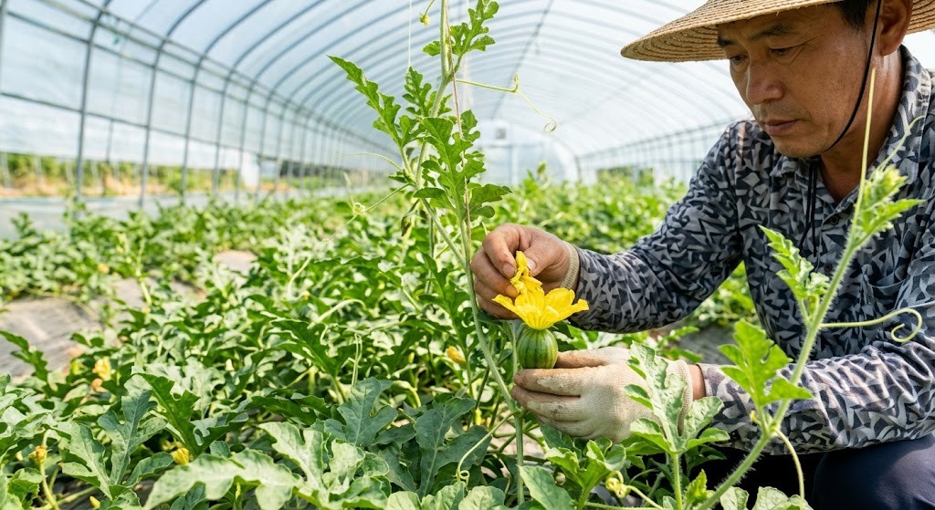수박 암꽃 인공수분 및 수분 관리 과정