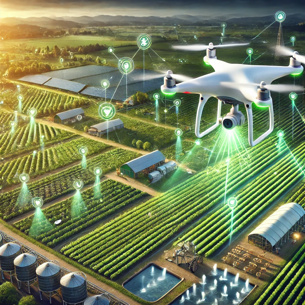 AI 시스템으로 제어되는 스마트팜 드론 작업 모습
