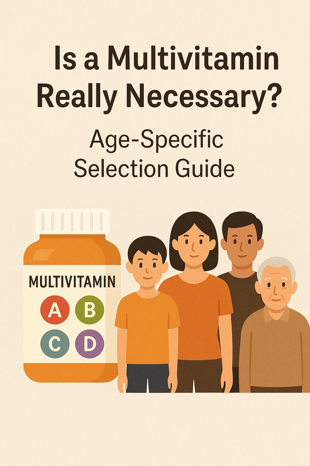 연령별 종합비타민 필요성에 대한 만화스타일 이미지