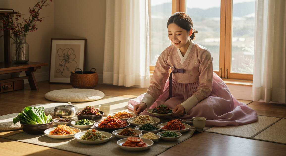 전통 명절 음식 만드는 여성 이미지