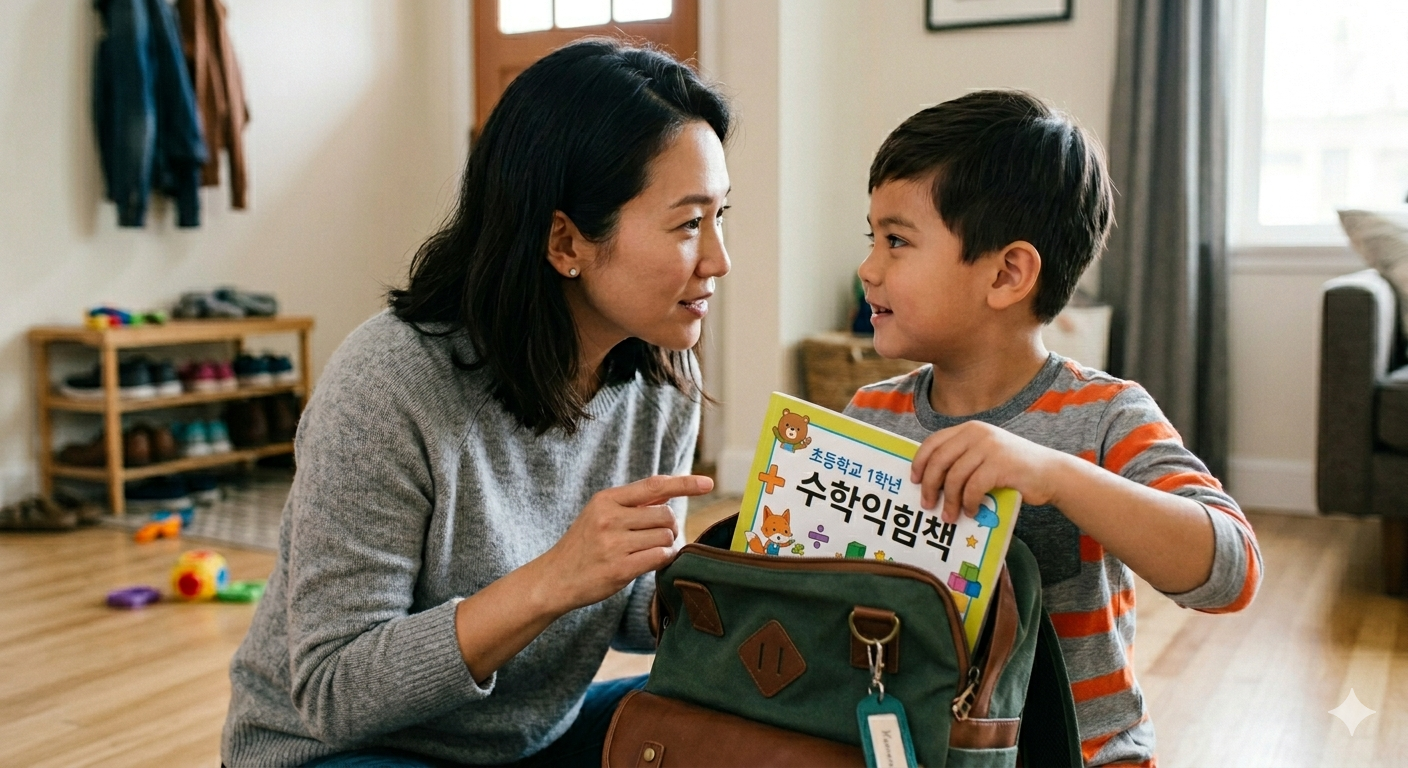 눈을 보며 아이에게 말하는 이미지