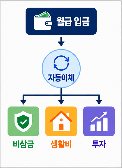 자동 저축, 월급 자동이체 구조 인포그래픽