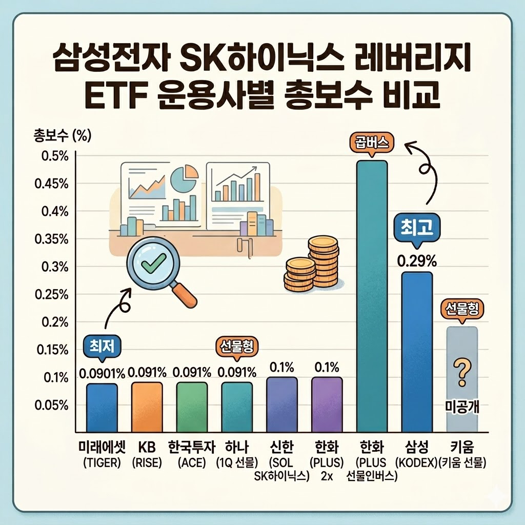 삼성전자 SK하이닉스 레버리지 ETF 운용사별 총보수 비교