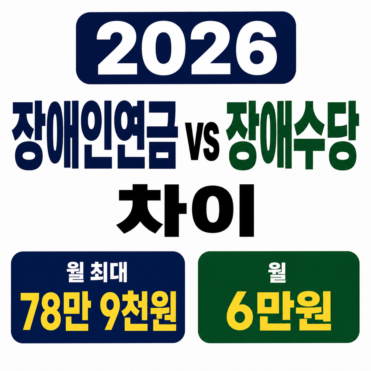 2026 장애인연금 vs 장애수당 차이 (월 최대 78만 9천원 vs 월 6만원) 사진
