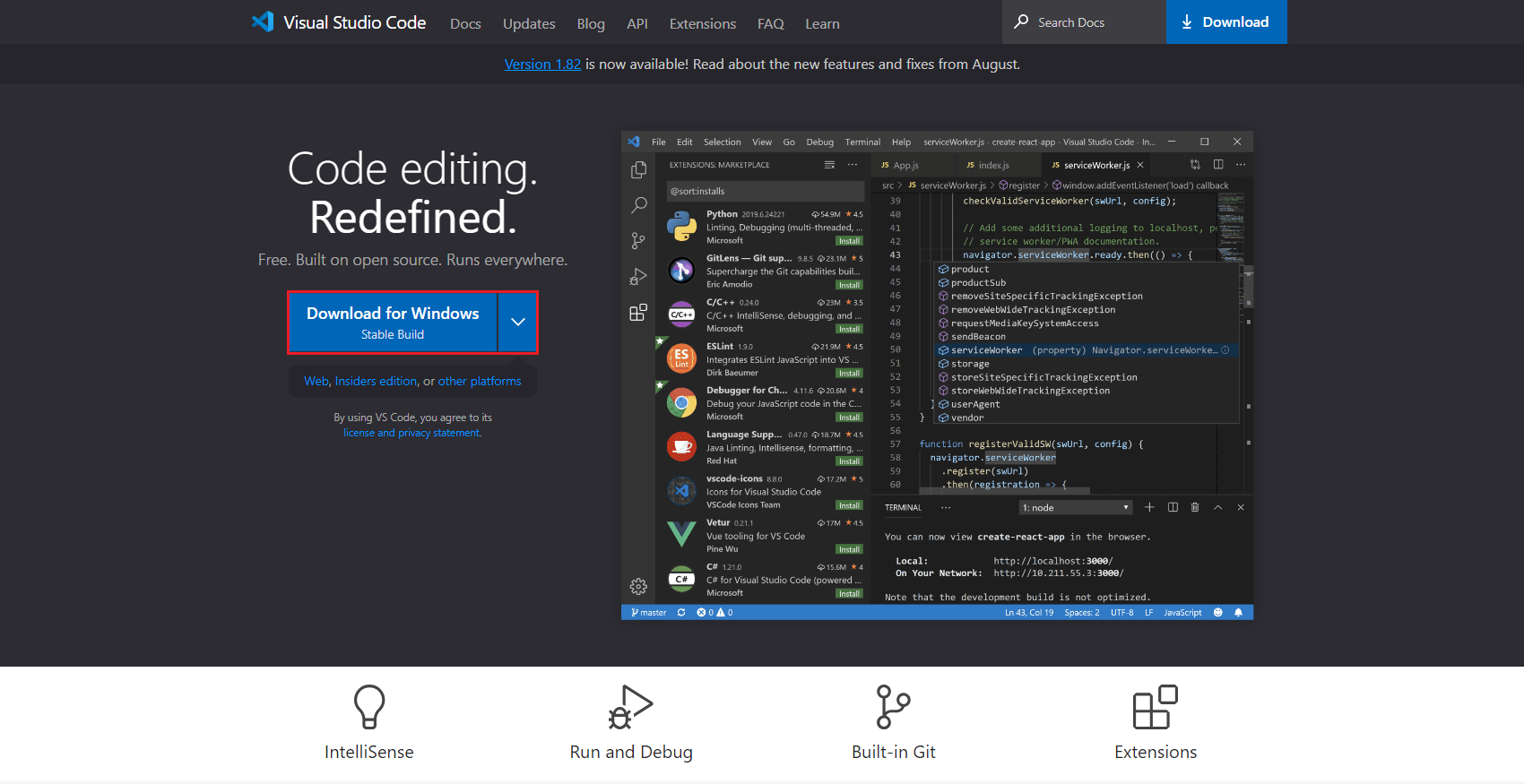 Visual Studio 홈페이지 이미지입니다.