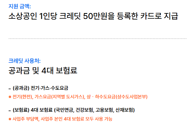 지원 금액 및 사용처