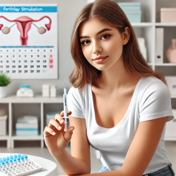 시험관 아기 시술 과정(과배란, 채취, 배아 배양, 이식) 이해를 돕는 그래픽