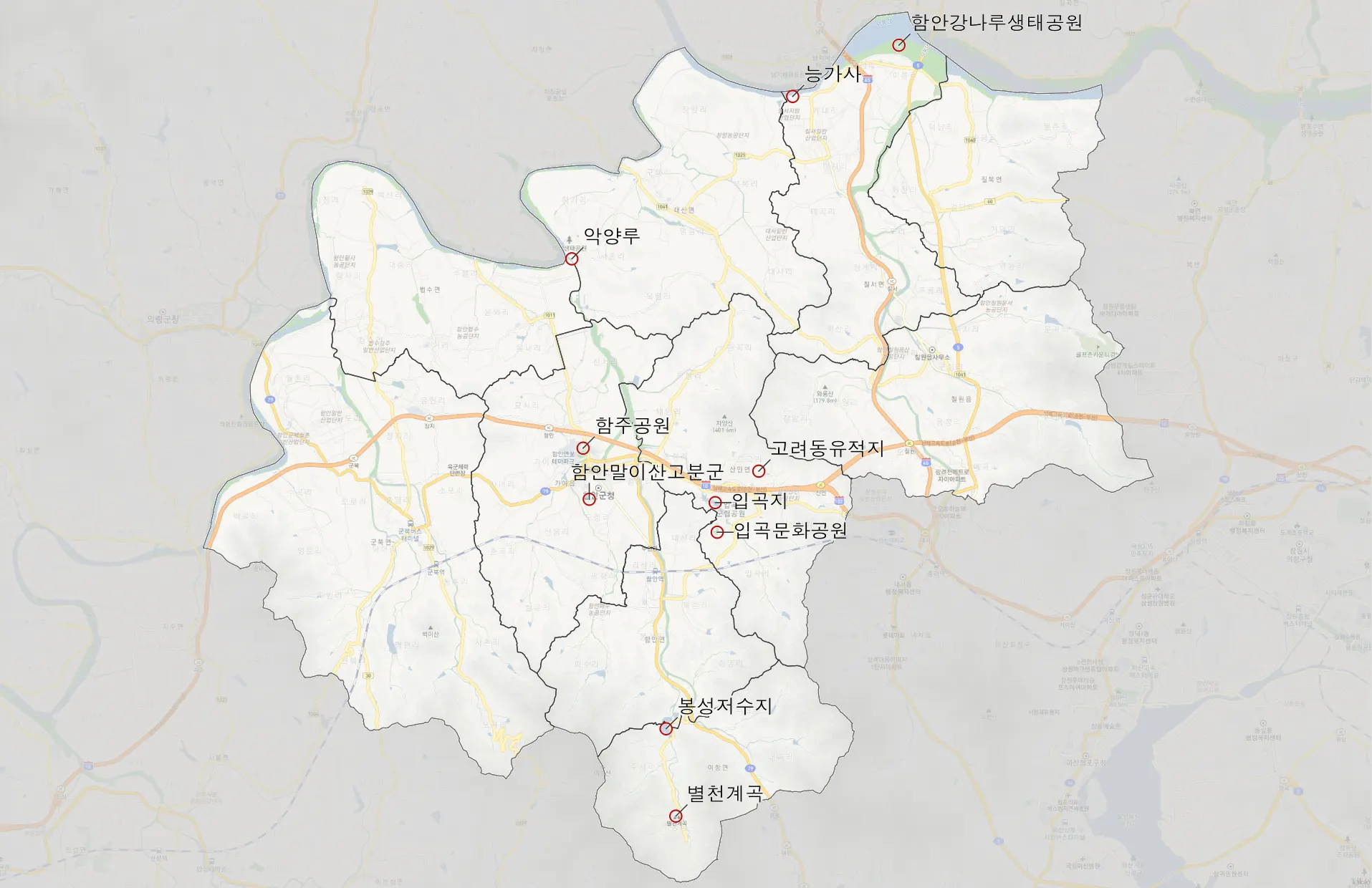 함안 가볼만한 10곳 위치도