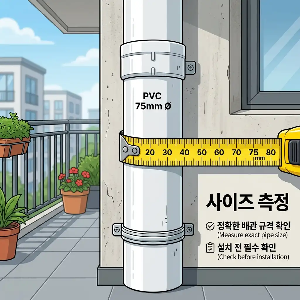 우수관 커버 설치 전 줄자를 이용해 우수관 둘레 사이즈를 정확하게 측정하는 방법
