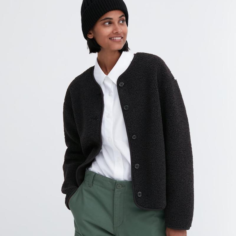 유니클로 보아 후리스 양털 플리스 크루넥 가디건 자켓