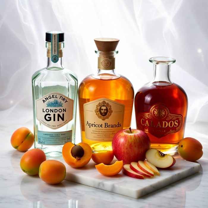 엔젤 페이스 재료 - 진, 애프리콧 브랜디, 칼바도스와 신선한 과일