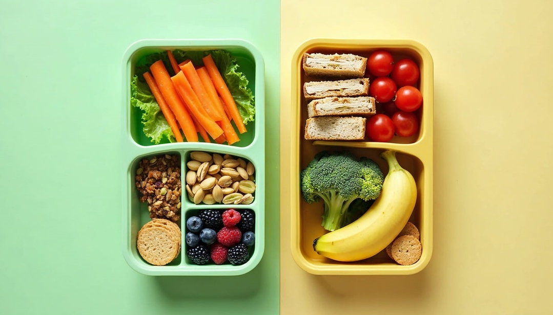 당근, 방울 토마토, 바나나, 브로콜리 등 건강 도시락 사진