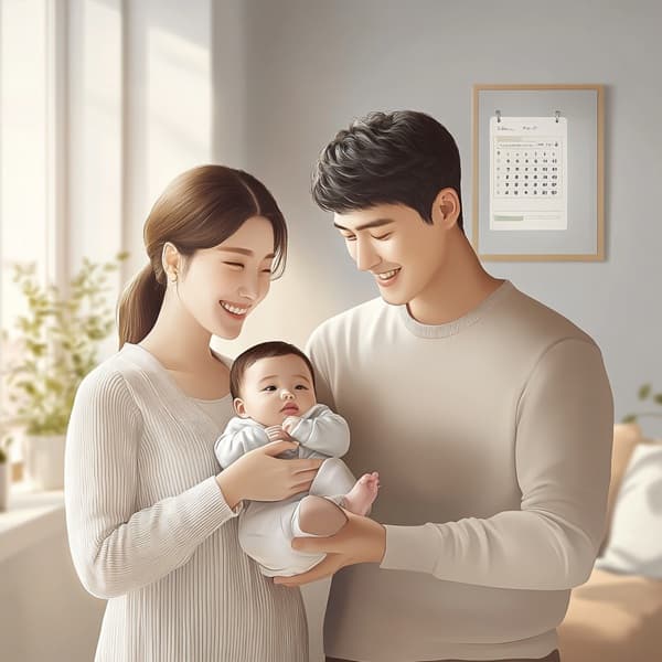 부모급여 신청 서류와 정부 웹사이트를 확인 중인 부모 이미지