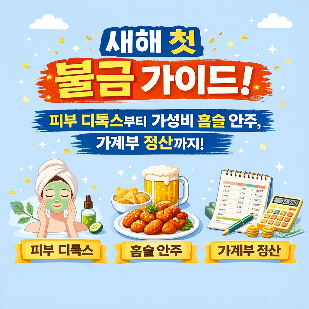 새해 첫 불금 가이드: 피부 디톡스부터 가성비 홈술 안주, 가계부 정산까지!
주말 디톡스 루틴, 홈술 안주 추천, 2026년 가계부 정리, 금요일 피부관리, 자취생 불금 메뉴, 새해 첫주 결산, 이너뷰티 팁, 혼술 안주 베스트, 무지출 챌린지, 주말 힐링 가이드