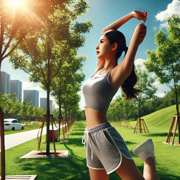 혈관 건강을 위한 활기찬 생활을 즐기는 동양인 여성