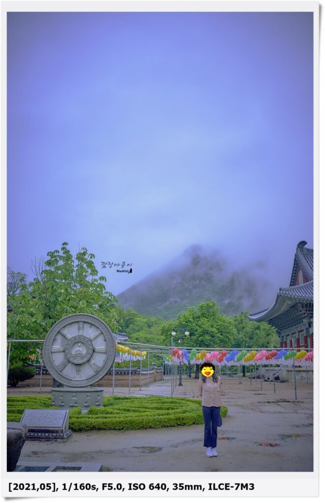 운문사 경내의 독특한 불상 조각과 화단 장식