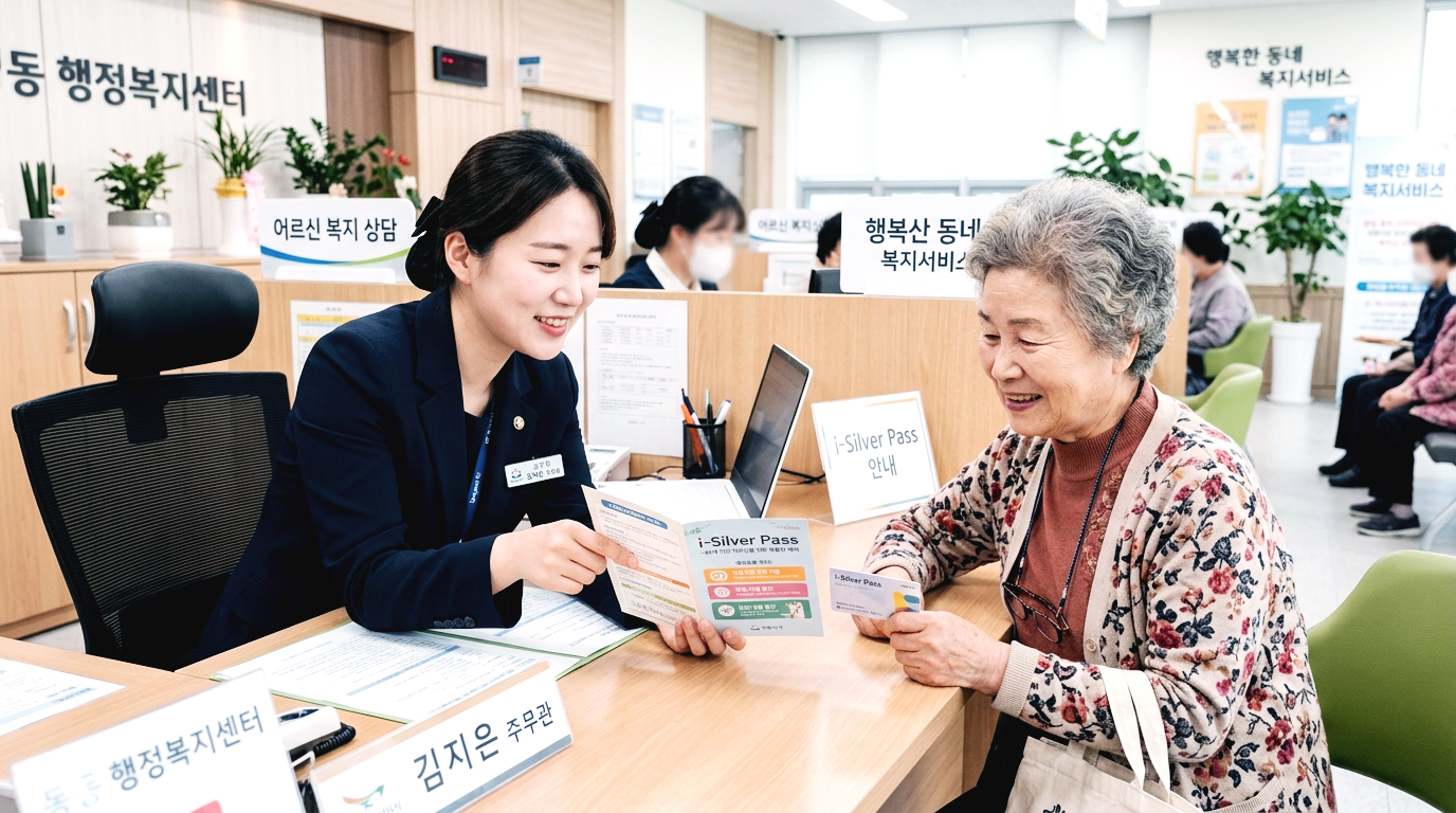 행정복지센터에서 i-실버 패스 상담을 받는 어르신