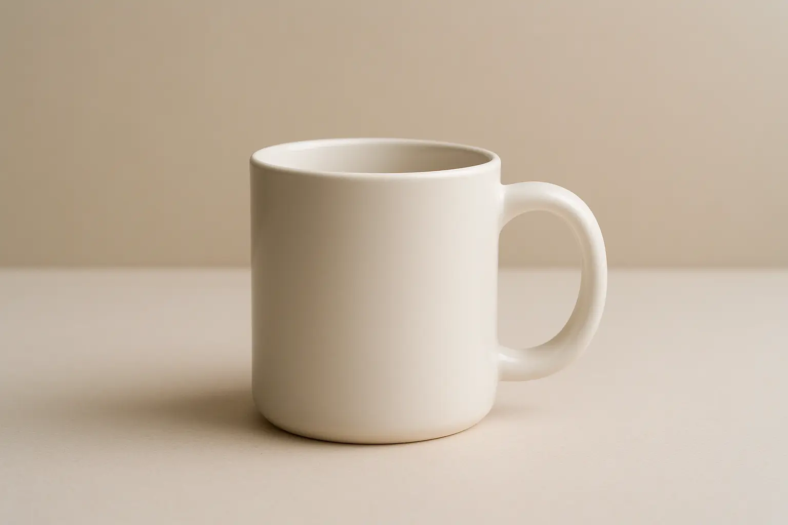 사선으로 촬영된 흰색 머그컵