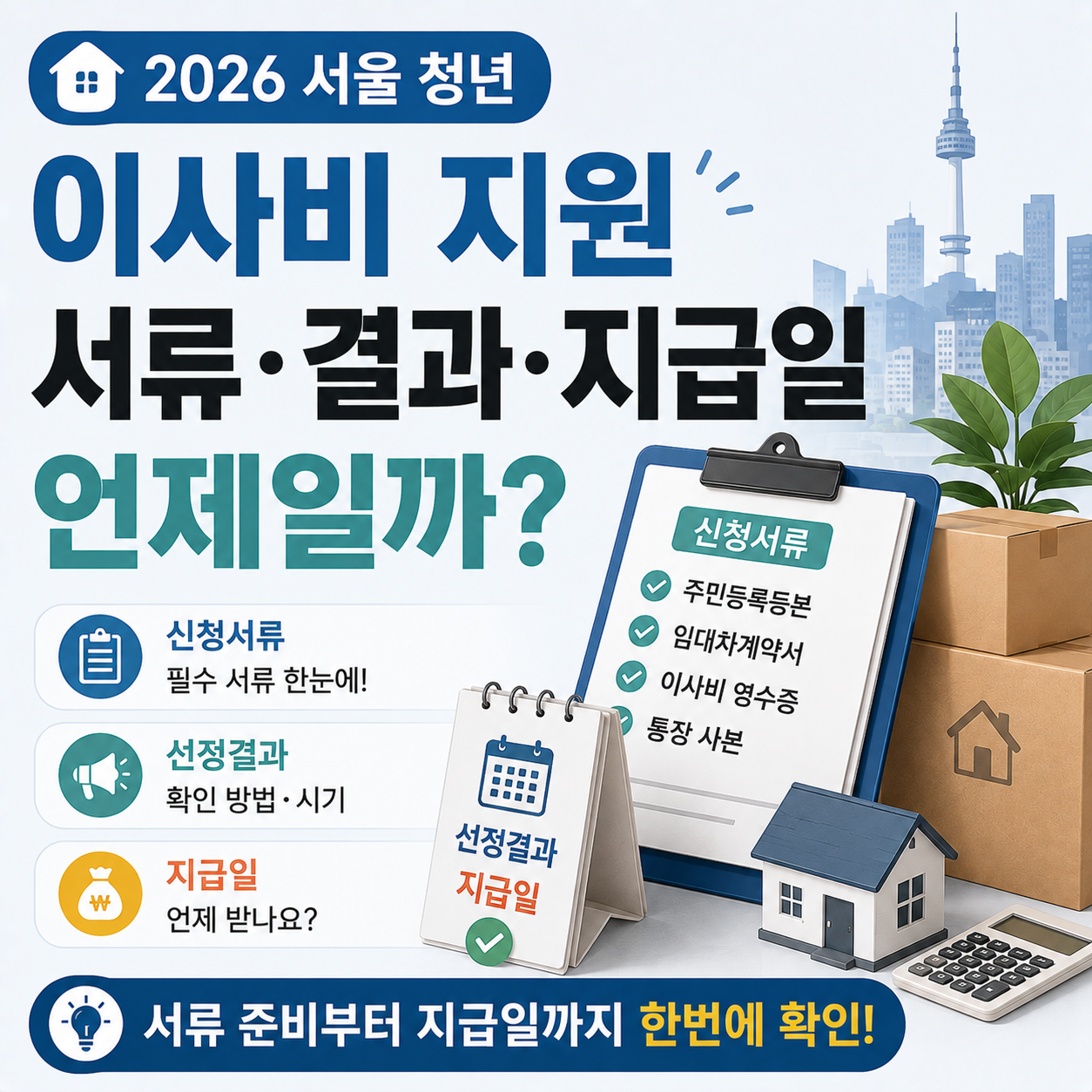 서울 청년 이사비 지원 신청서류와 지급일 관련 이미지