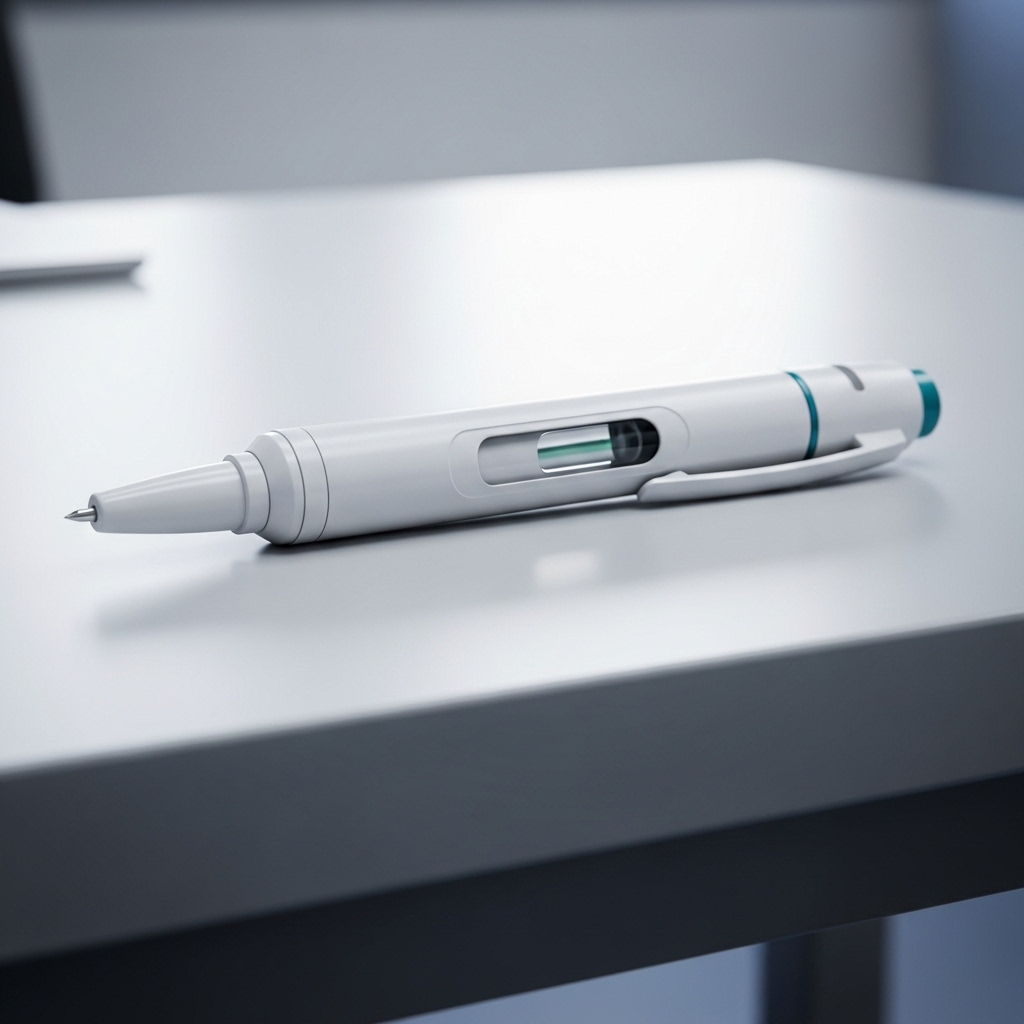 일회용-주사-펜을-깨끗한-의료-책상-위에-올려놓고-일회용-디자인을-강조한-현실적인-사진입니다.