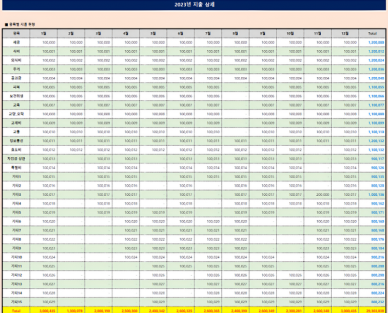 엑셀 가계부 양식
