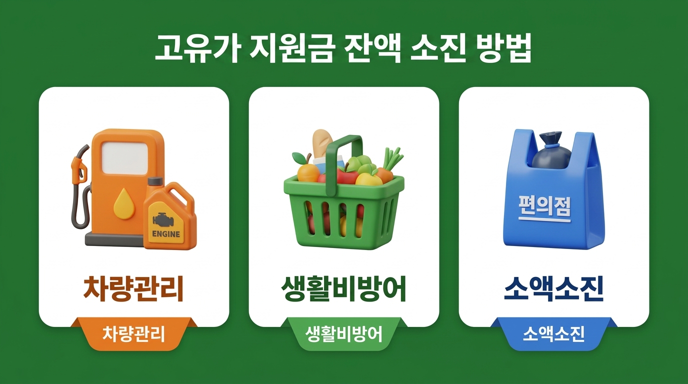 고유가 지원금 잔액을 야무지게 소진하는 주유소 차량관리, 마트 생필품 쟁이기, 편의점 종량제 봉투 교환 3가지 금액대별 활용 방법