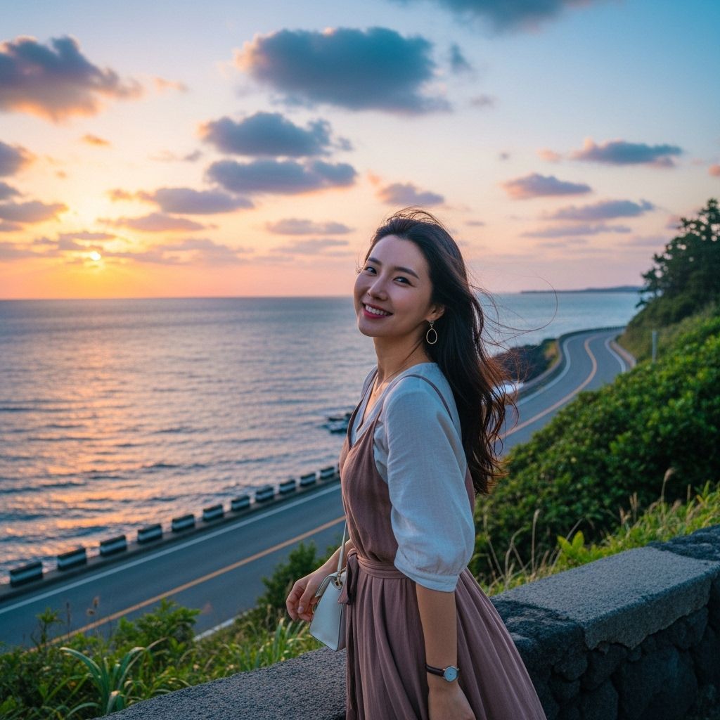 경차 사랑카드, 해안도로 넘어 바다를 보고있는 여성