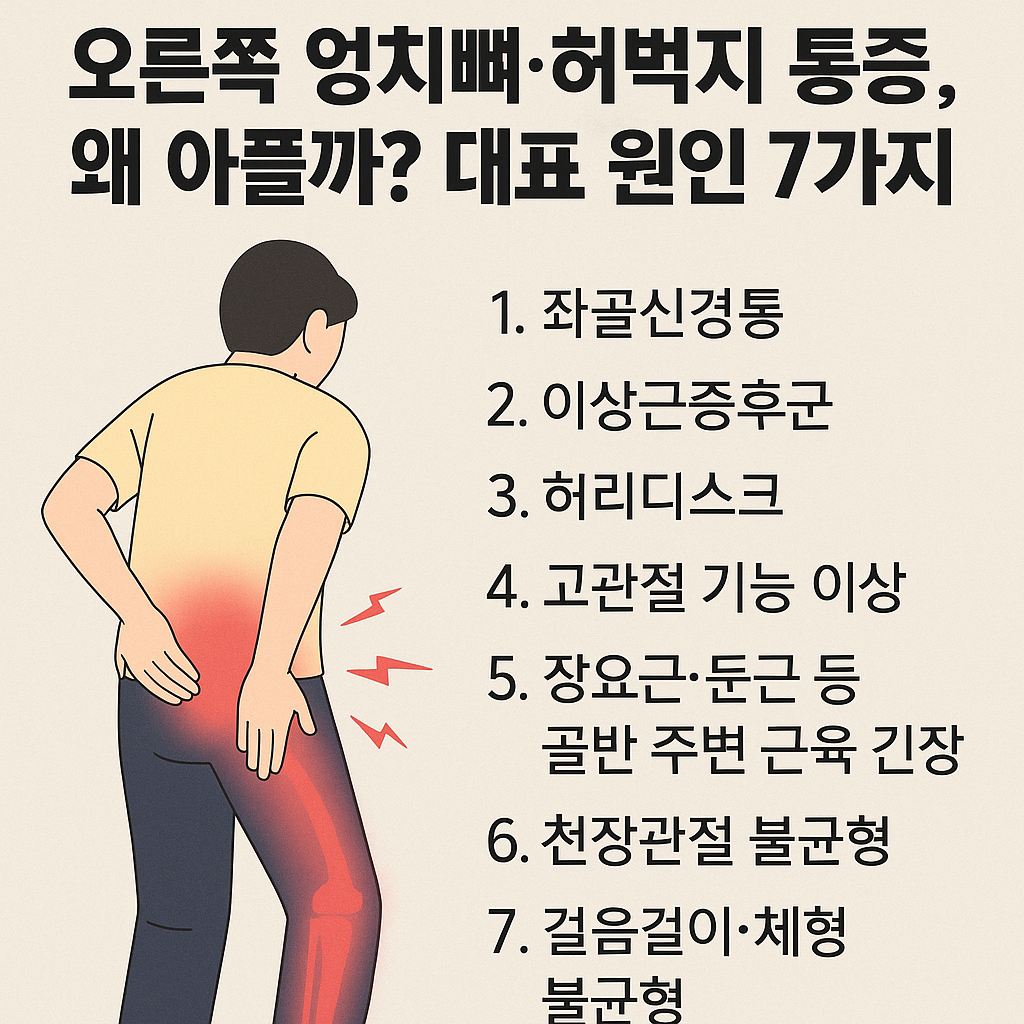 오른쪽 엉치뼈 허벅지 통증, 왜 아플까? 대표 원인 7가지 정리
