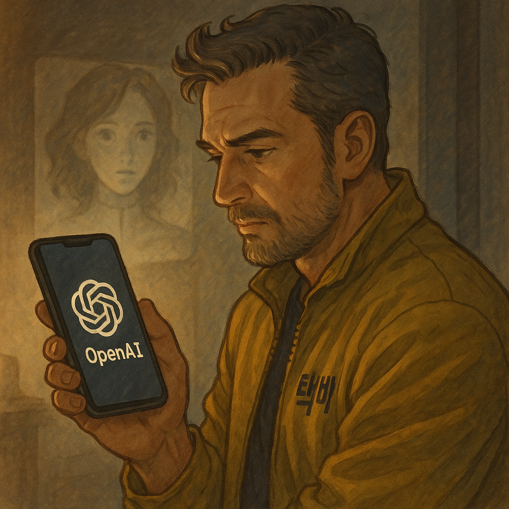 존은 스마트폰을 들여다본다. 감정의 코드는 점점 현실을 닮아간다.