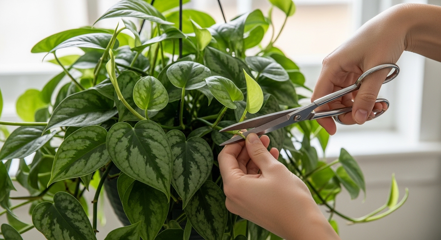 hanging-pothos-pruning-new-shoots