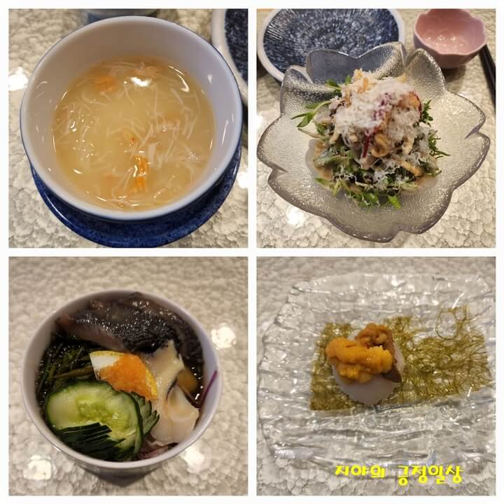 게맛살스프와 감태위에 올린 관자와 성게알