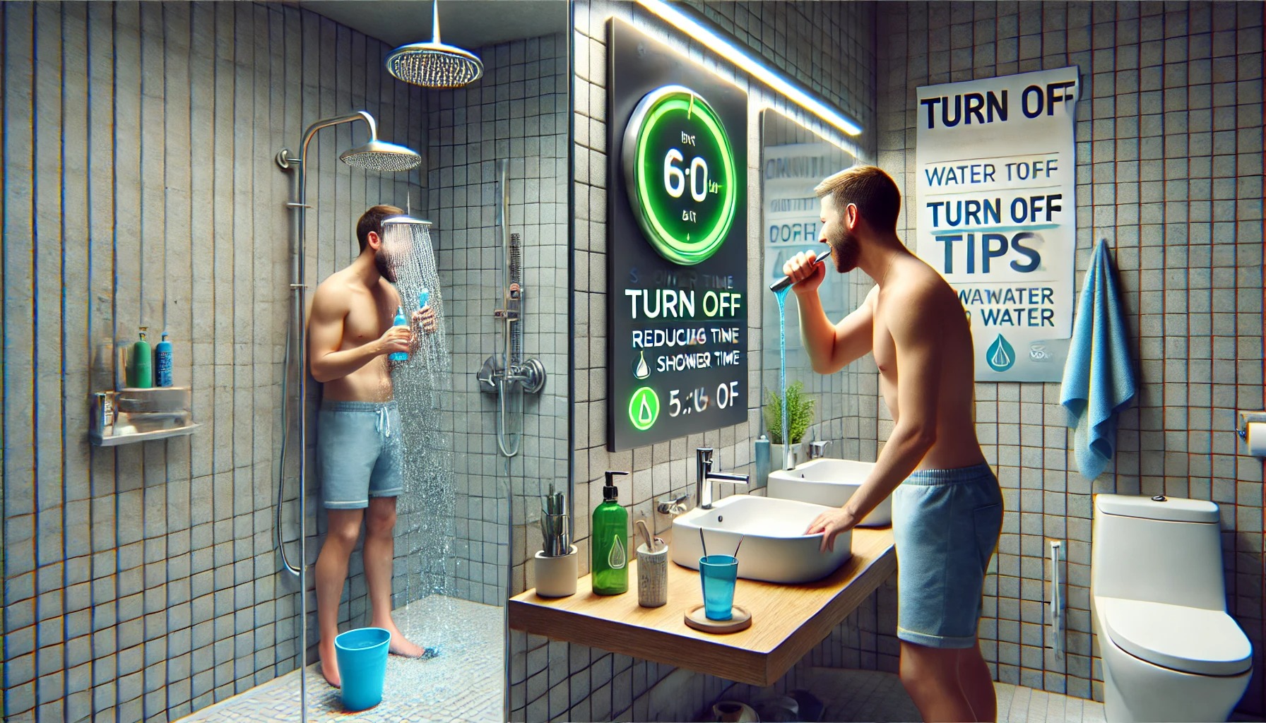 샤워 시간을 줄이기, 물을 틀어놓지 않는 양치질