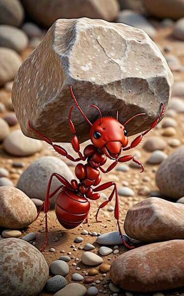 개미는-자신-몸무개의-100배를-들수있다는데-붉은-개미가-큰-돌덩이를-짊어지고-있는-놀라운-모습