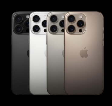 iPhone 17의 네 가지 색상 옵션이 각각 뒷면의 카메라 배열과 함께 나란히 정렬되어 있습니다