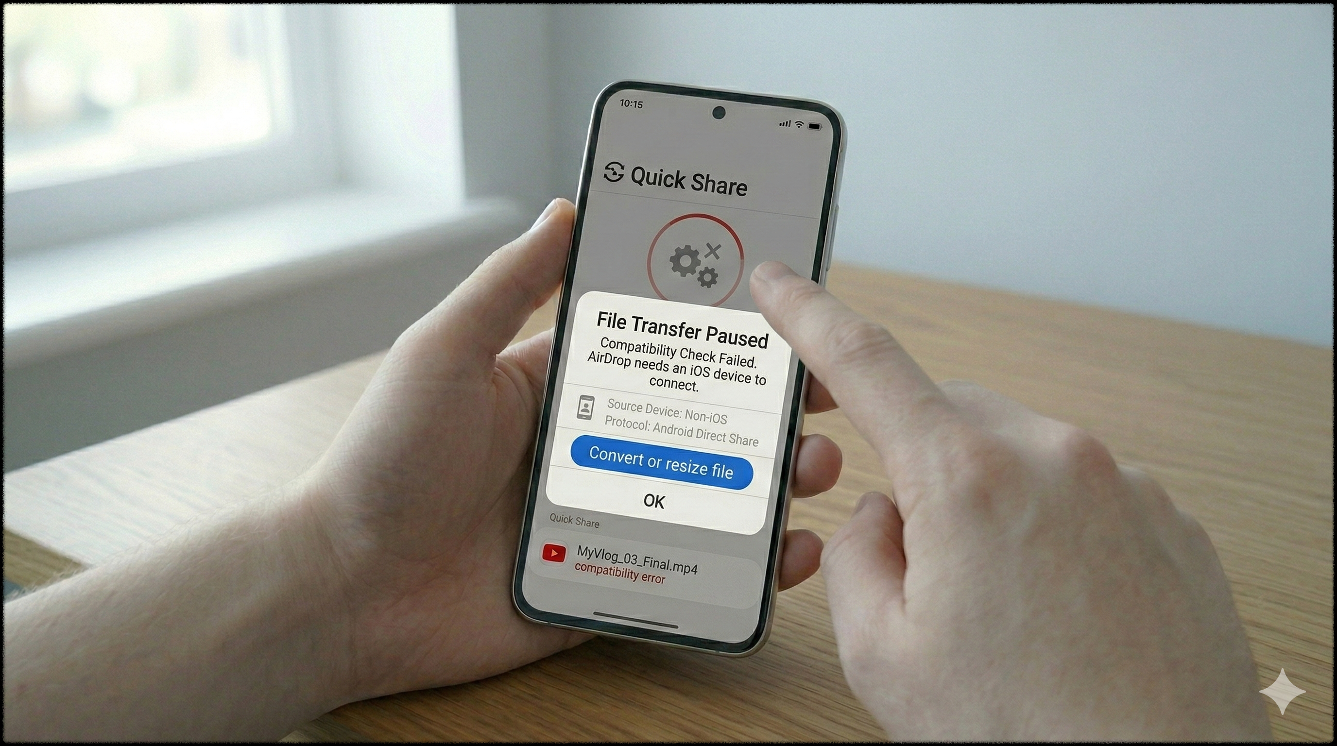 Quick Share가 iPhone AirDrop과 호환되지 않아 전송되지 않는 모습