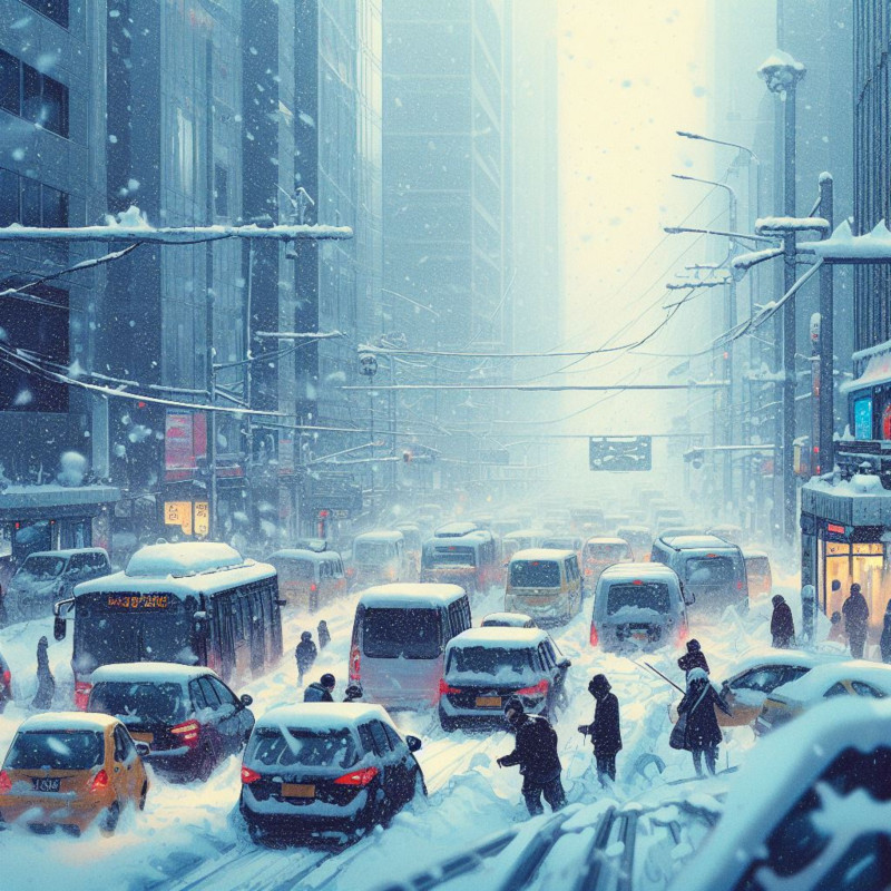 겨울철 폭설로 고생하는 도시 사람들