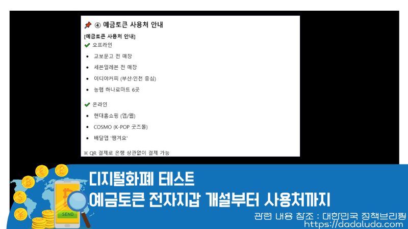 디지털화폐 테스트 예금토큰 전자지갑 개설, 사용처