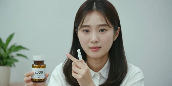 비타민d 2&amp;#44;000iu 보충제를 들고 있는 모습