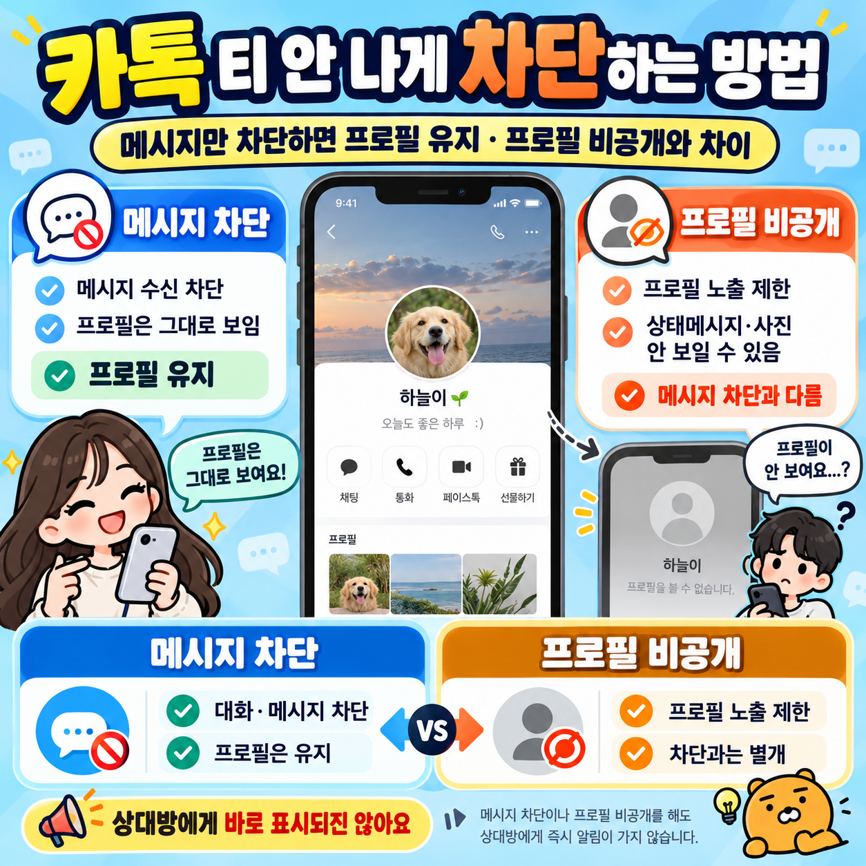 카톡 티 안 나게 차단하는 방법 ❘ 메시지만 차단하면 프로필 유지, 프로필 비공개와 차이