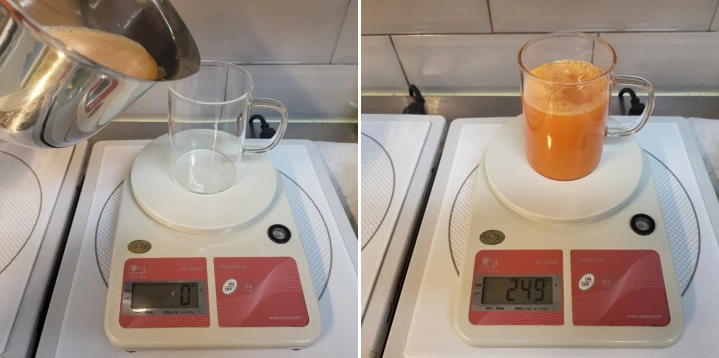 착즙한-당근주스를-유리컵에-따름