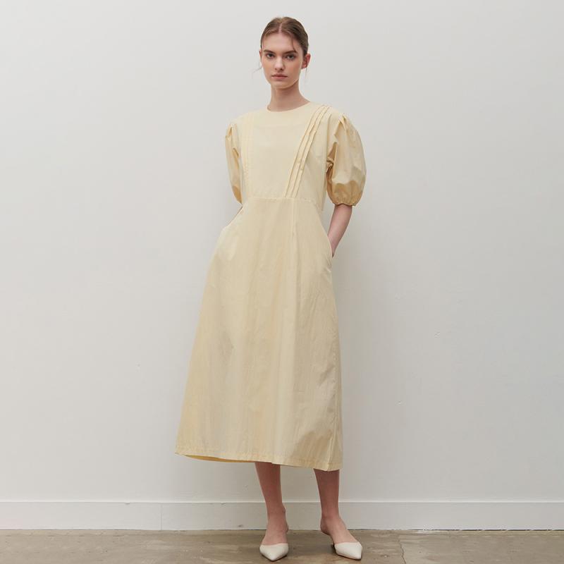 CAMINO 카미노 23 스티치 핀턱 셔링 반팔 원피스 옐로