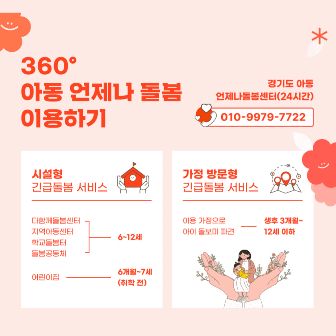 경기도 360 언제나 돌봄 서비스 아동돌봄 신청 방법 및 지원내용